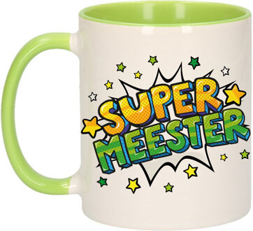 Super meester bedank mok / beker wit en groen met sterren 300 ml - feest mokken