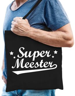 Super meester bedankje cadeau tas katoen - Feest Boodschappentassen Zwart