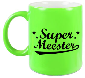 Super meester beker / mok neon groen 330 ml - Meesterdag/einde schooljaar cadeau - feest mokken