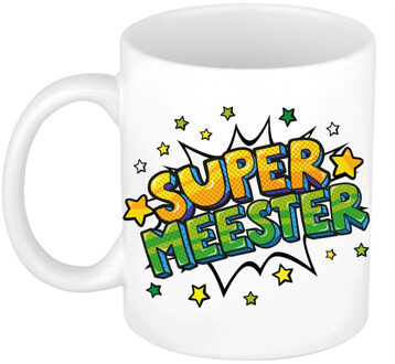 Super meester cadeau mok / beker wit met sterren 300 ml - feest mokken