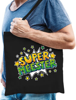 Super meester popart katoenen tas zwart voor heren - cadeau tasjes - Feest Boodschappentassen