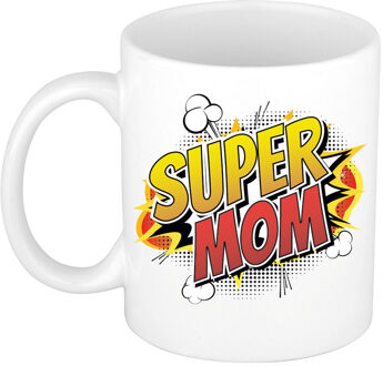 Super mom cadeau mok / beker wit - kado voor mama / moederdag - popart / strip stijl - feest mokken Multikleur