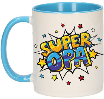 Super opa bedank mok / cadeaubeker wit / blauw met sterren 300 ml - feest mokken Multikleur