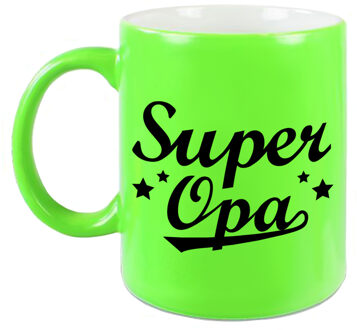 Super opa cadeau mok / beker neon groen 330 ml - feest mokken