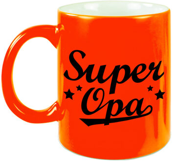 Super opa cadeau mok / beker neon oranje 330 ml - feest mokken