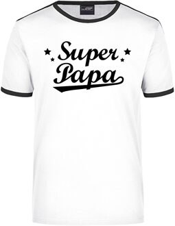 Super papa cadeau ringer t-shirt wit met zwarte randjes voor heren - Vaderdag/verjaardag cadeau 2XL