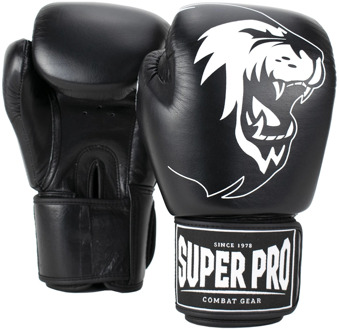 Super Pro Combat Gear Warrior Lederen (Kick)bokshandschoenen - Zwart/wit - 10 Oz