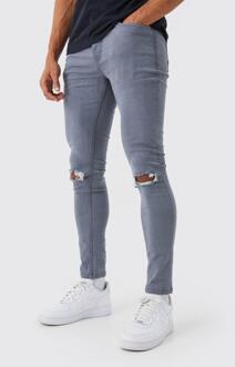 Super Skinny Stretch Jeans Met Gescheurde Knieën, Mid Grey - 32R