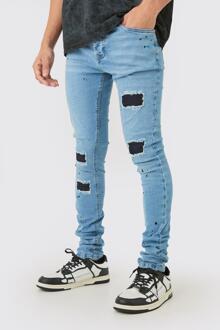 Super Skinny Stretched Stacked Rip & Repair Jean In Light Blue, Light Blue - 32R