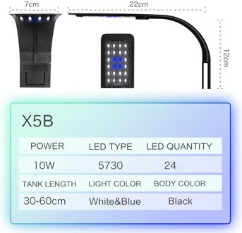 Super Slim Led Aquarium Licht Verlichting Planten Groeien Licht 5W/10W/15W Aquatic Plant Verlichting waterdicht Clip-On Lamp Voor Fish Tank x5B wit blauw licht