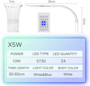Super Slim Led Aquarium Licht Verlichting Planten Groeien Licht 5W/10W/15W Aquatic Plant Verlichting waterdicht Clip-On Lamp Voor Fish Tank x5w wit blauw licht