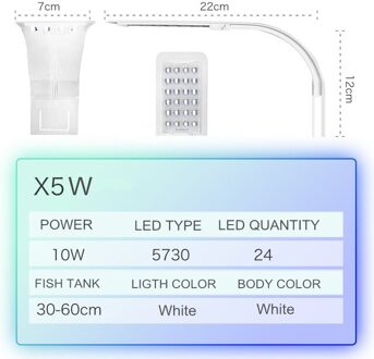 Super Slim Led Aquarium Licht Verlichting Planten Groeien Licht 5W/10W/15W Aquatic Plant Verlichting waterdicht Clip-On Lamp Voor Fish Tank X5w wit licht