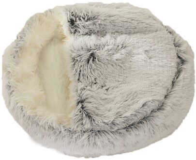 Super Soft Pet Bed Kennel Hond Ronde Kat Winter Warme Slaapzak Pluche Puppy Kussen Mat Draagbare Kat Levert 2 in 1 Opvouwbare grijs