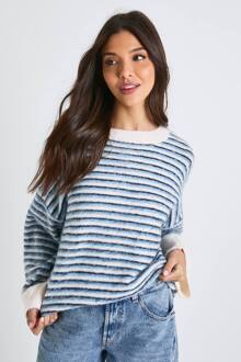 Super Soft Thin Stripe Oversized Gebreide Trui, Blue - L