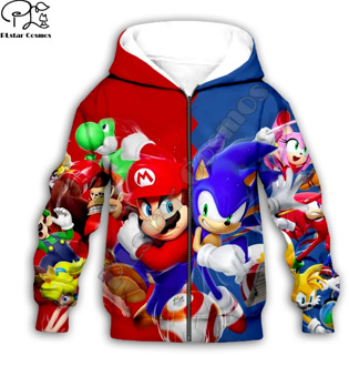 Super Sonic 3d Hoodies Children zipper coat Long Sleeve Pullover Cartoon Sweatshirt Tracksuit Hooded/pants/family t shirts