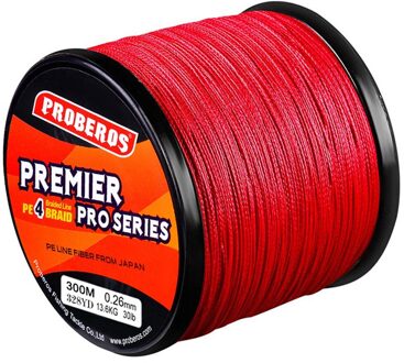 Super Sterke Slijtvast Pe Vislijn 4 Strengen Gevlochten Vislijn 300M 30lb Multifilament Glad Vislijn # t1P rood