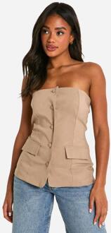 Super Stretch Getailleerde Lange Bandeau Weste, Camel - 34