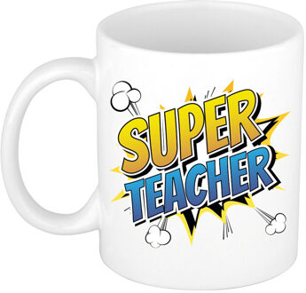 Super teacher cadeau mok / beker wit - popart stijl - bedankt cadeau juf / meester - feest mokken Multikleur