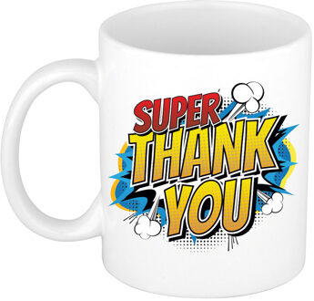 Super thank you cadeau mok / beker wit - super bedankt kado popart stijl - feest mokken Multikleur