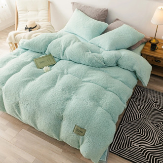 Super Warm Fleece Duvet Cover King Queen Size Solid Color Mint Green Winter Quilt Cover Flat Sheet Pillowcase Thick Bedclothes