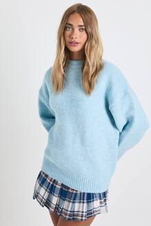 Super Zachte Chunky Gebreide Ronde Hals Oversized Trui, Baby Blue - M
