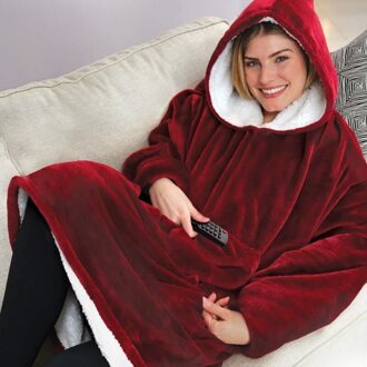 Super Zachte Hoodie Comfy Nachtkleding Wearable Fleece Deken Badjas Klimmen Bergen Picknicks Rood