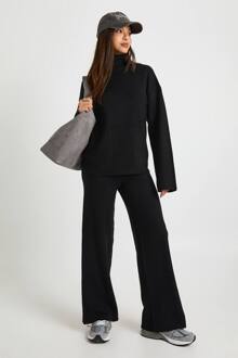 Super Zachte Rollekker Col Oversized Trui En Breedgesneden Broek Co-Ord, Black - XL