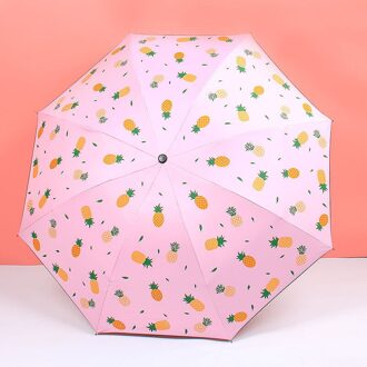 Super Zonnebrandcrème Paraplu Zonnige En Regenachtige Alle-Ronde Verdikte Zwarte Rubber Paraplu Parasol Paraplu Drievoudige Paraplu Mannen Umbrella - roze