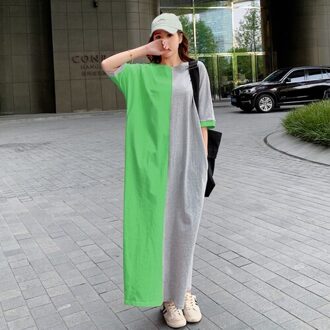Superaen Lente Zomer Lange Korte Mouw O Hals T-shirt Losse Plus Size Patchwork Mode Jurken Voor Vrouwen groen / M