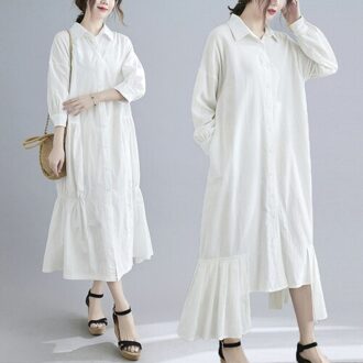 Superaen Zomer Vrouwen Jurk Casual Half Sleeve Vintage Wit Korea Wit Zwart Lange Jurk