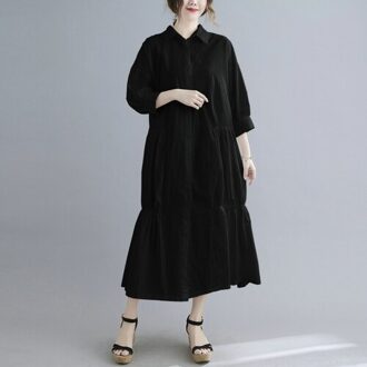 Superaen Zomer Vrouwen Jurk Casual Half Sleeve Vintage Wit Korea Wit Zwart Lange Jurk