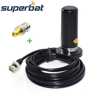 Superbat Voertuig/Auto Mobiele Radio 9cm Antenne Magnetic Base Mount 5M Kabel VHF/UHF Dual Band met BNC naar SMA Connector Adapter