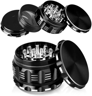 SuperBud 2.5" 4 Pieces Herb Grinder Aluminum Spice Grinder with Pollen Scraper Diamond Black/ Silver 2.5 Inches 63x45mm 140g