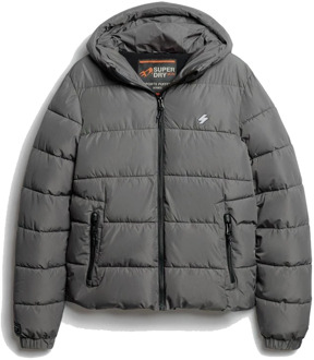 Superdry Donkergrijze Hooded Sports Puffer Jas Superdry , Gray , Heren - L,M