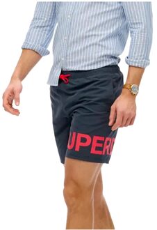 Superdry heren zwempak met print, maat 17 Blauw - S