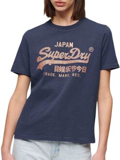 Superdry Metallic Shirt Dames donkerblauw - oranje - 36