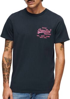 Superdry Neon Vintage Logo Shirt Heren donkerblauw - roze - M