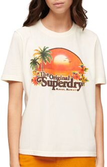 Superdry Travel Souvenir Shirt Dames crème - oranje - geel - groen - bruin - 36