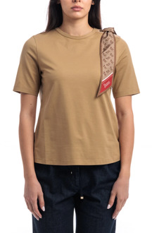 Superfijne Katoenen Stretch T-Shirt met Sjaal Herno , Beige , Dames - L,M,S,Xs