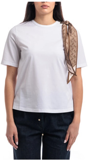 Superfijne Katoenen Stretch T-Shirt met Sjaal Herno , White , Dames - L,M,S