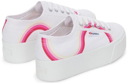 Superga 2790 Ronde Strepen Katoen Damestrainers Wit/Schaduwblauw