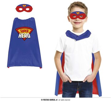 Superhelden verkleedset voor kinderen - blauw - one size - cape en oogmasker - comic/stripheld