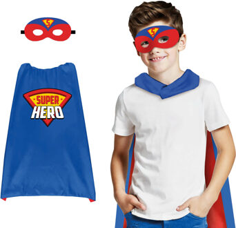Superhelden verkleedset voor kinderen - blauw - one size - cape en oogmasker - comic/stripheld