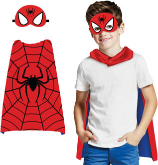 Superhelden verkleedset voor kinderen - rood - spin - one size - cape/oogmasker - comic/stripheld