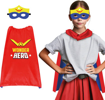 Superhelden verkleedset voor kinderen - wonder hero - one size - cape/oogmasker - comic/stripheld Multi