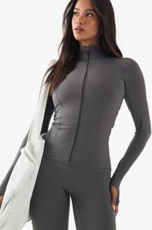 Supersoft Peached Sculpt Zip Through Jas, Charcoal - L