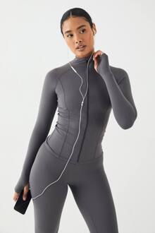 Supersoft Peached Sculpt Zip Through Jas, Charcoal
