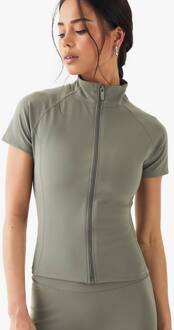 Supersoft Peached Sculpt Zip-Through Top Met Korte Mouwen, Khaki - XS