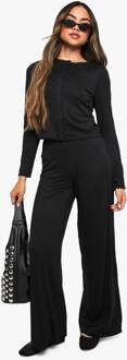 Supersoft Popper Lange Mouw Top En Rechte Pijpen Broek Set, Black - 34
