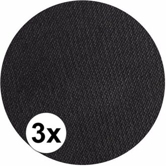 Superstar grimeer schmink - 3x - zwart - 16 gram - carnaval/verkleed thema